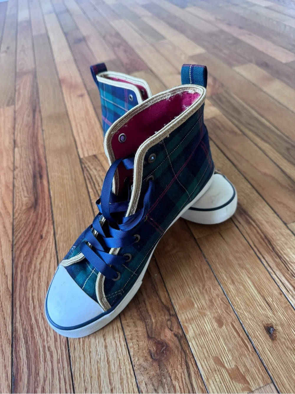 Ralph Lauren Kids Plaid High-Top Sneakers with Gold Trim